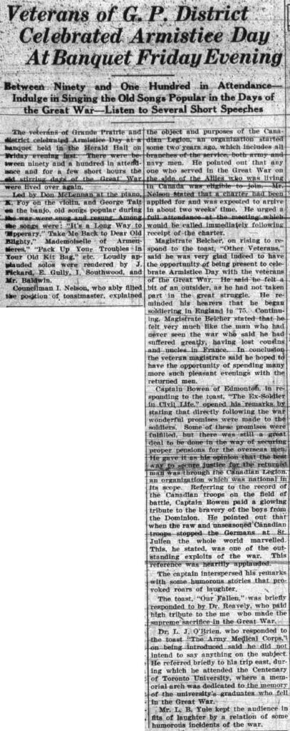 Grande Prairie Herald ~ November 18, 1927