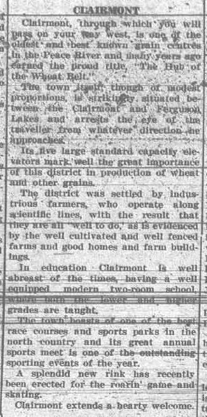 Grande Prairie Herald ~ September 6, 1929 ~ Clairmont