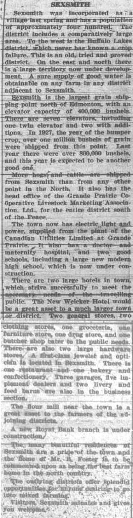 Grande Prairie Herald ~ September 6, 1929 ~ Sexsmith