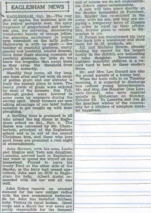 Grande Prairie Herald-Tribune ~ November 2, 1939