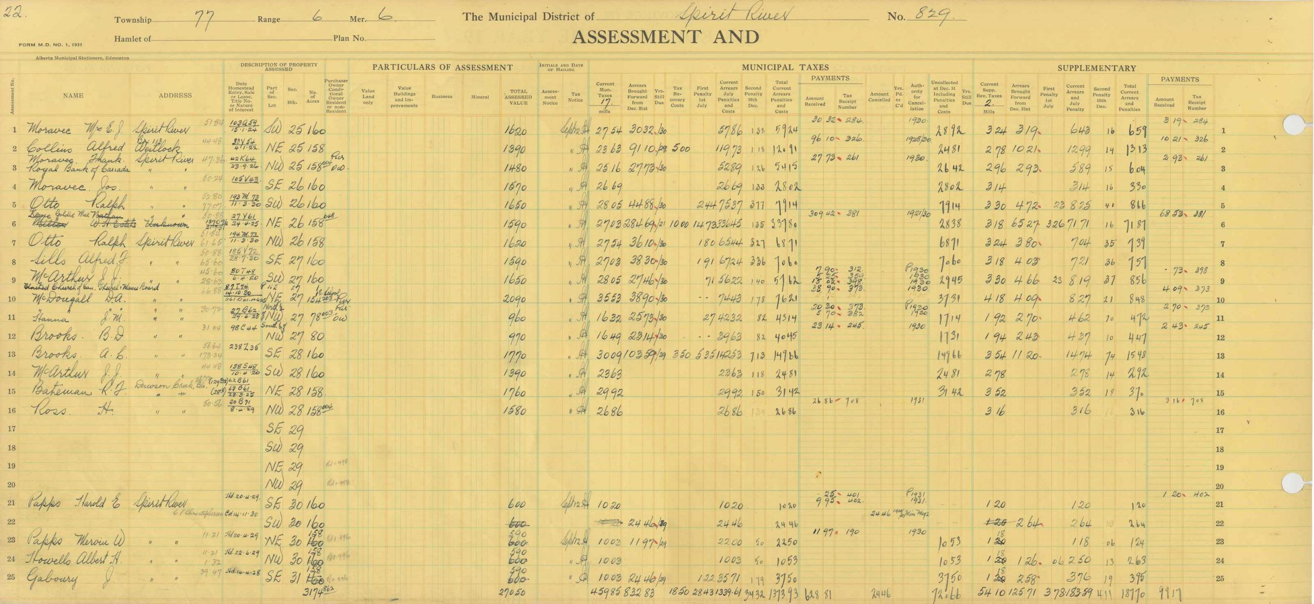 Tax assessment form